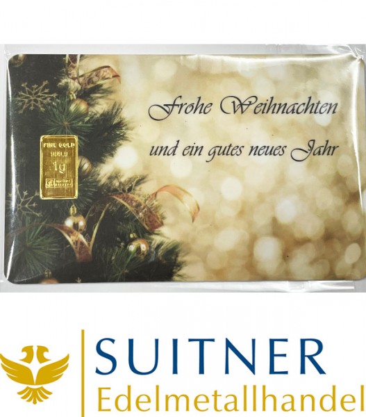 1 Gramm Gold Geschenkkarte Frohe Weihnachten