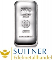 250 Gramm Silberbarren - Feinsilber - Heimerle und Meule 250 Gramm Silberbarren - Feinsilber - Heimerle und Meule