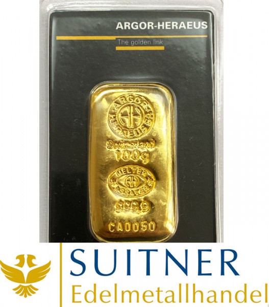 100 Gramm Goldbarren Argor-Heraeus