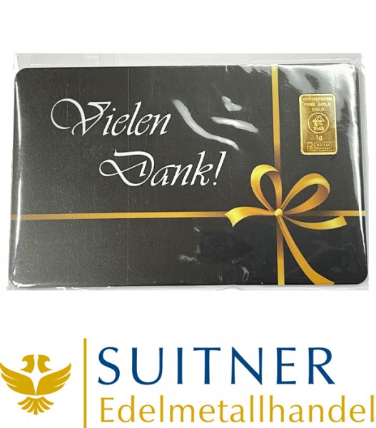 1 Gramm Gold Geschenkkarte Vielen Dank