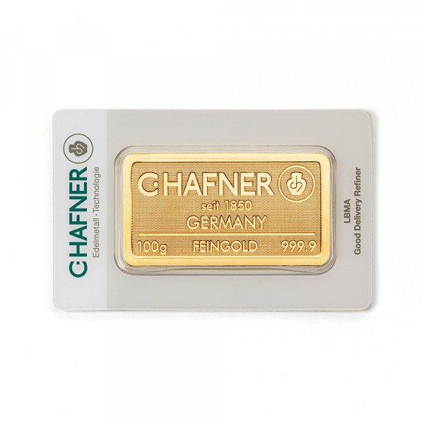 100 Gramm Goldbarren Hafner 999,9 Feingold - auf Bestellung