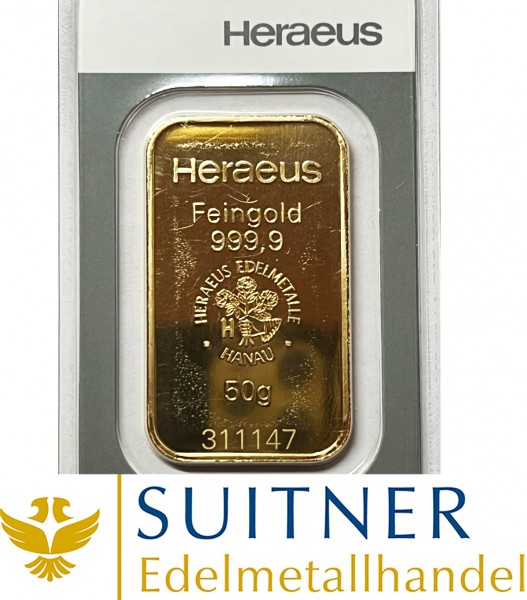 50 Gramm Goldbarren Heraeus